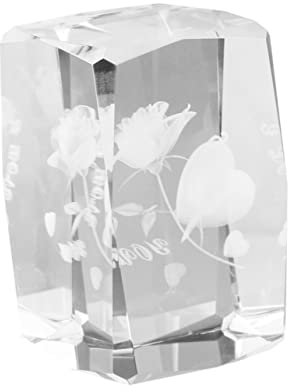 Abaodam Glasblume Gravierte Glasrose Briefbeschwerer Kristall 3D-Rose Heimdekoration für Weihnachten