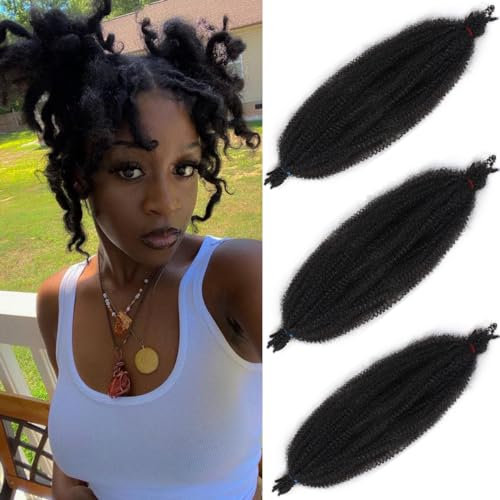 Leeven 12 Pouces Springy Afro Twist Hair for Faux Locs 3 Packs Pre-Separate Popping Spring Twist Crochet Hair for Distressed Locs Afro Kinky Curly Marley Braiding Hair Extensions /1B#