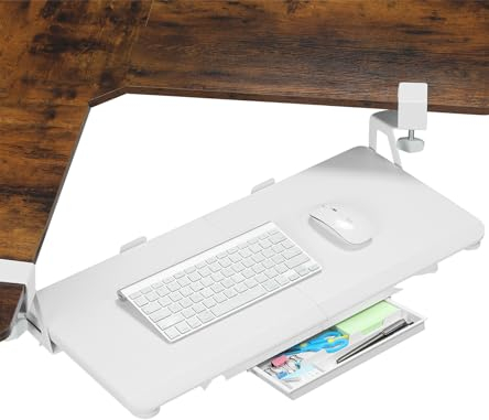 ETHU Under Desk Keyboard Tray, Pull Out Keyboard Shelf with Swivel C Clamp, 680x300mm, Perfect for Home & Corner Desk (White)