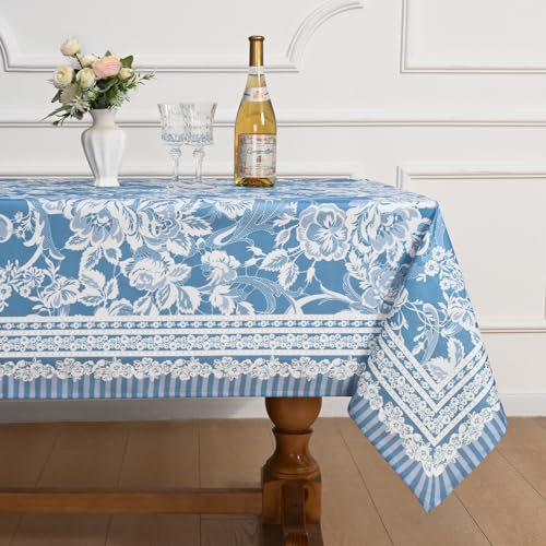 Alishomtll Rechteckige Tischdecke, 140 x 213 cm, Frühlingstischdecke, rechteckig, wasserdicht, waschbar, Blumenmuster, strapazierfähig, für Innen- und Außenbereich, Tischdekoration für drinnen und