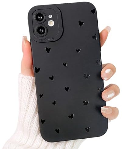 NITITOP Compatible for iPhone 11 Case Cute Cool Heart Black Design for Girls Women Soft TPU Shockproof Protective Phone Cover Girly - Heart