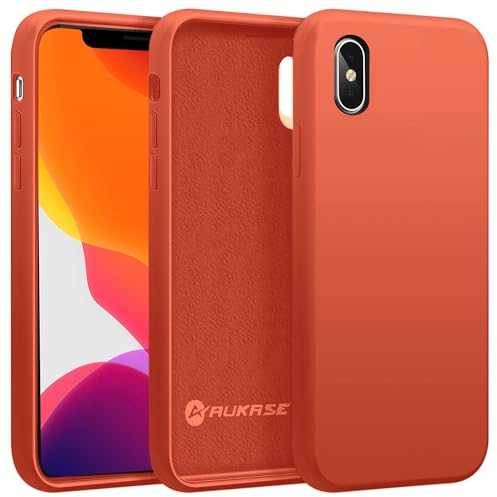 AUKASE Silikon Case für iPhone XS/iPhone X Hülle, Premium Silikon Handyhülle, weichem Mikrofaser-Innenfutter Stoßfestes,Flip Case Kompatibel mit (Orange, iPhone X/XS)
