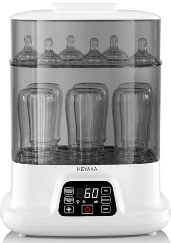 HEYAXA Baby Flaschenwärmer und Trockner, Elektrischer Dampf für Babyflaschen Advanced, Sicher und Zuverlässig, Universal Fit für Alle Babyartikel, Flaschen Milchpumpe, LED Touchscreen, Automatische
