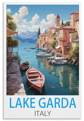 Poster auf Leinwand, Motiv: Gardasee, Italien, Vintage, 20 x 30 cm, Kunstdruck auf Leinwand, modernes Familienschlafzimmer-Dekor