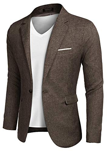 COOFANDY Herren Sportlich Sakko Freizeit Blazer Regular Fit Anzugjacke Business Jackett 1 Knopf Brown L