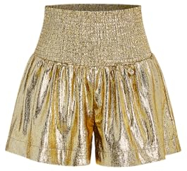 CIDER Shorts mit hoher Taille, für Damen, Festival-Mode, hohe Taille, Textur, Metall-Shorts, Gold, X-Klein