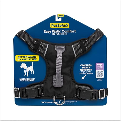 PetSafe Easy Walk Comfort No-Pull Hundegeschirr, Ganzkörperpolsterung – bessere Spaziergänge beim ersten Gebrauch – 5-fache Verstellmöglichkeiten, L, Schwarz