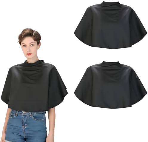 2 Stück Kurzer Friseurumhang, Schwarze Nylon Shampoo Umhang, Faltbarer Haarschnitt Schal, Wasserdichter Haarschneide Schal Haarfarben Umhänge, Makeup Salon Schürze Barber Cape mit Klettverschluss