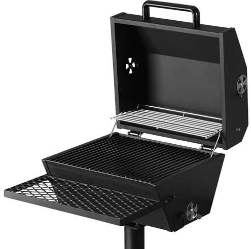 Stanbroil Park Style Holzkohlegrill mit Abdeckung, tragbarer Park-Grill, robuster Porzellan-Stahl-Grillrost, klappbarer Fronttisch, Standpfosten für Hinterhof, Wohnmobil-Kochen, Camping, Heckklappe