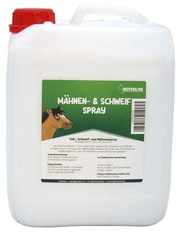 Reiterlive Fellspray 5L Für Pferde – Schweif- und Mähnenspray zur täglichen Fellpflege – Glanzspray, Entfilzungspray für leichte Kämmbarkeit