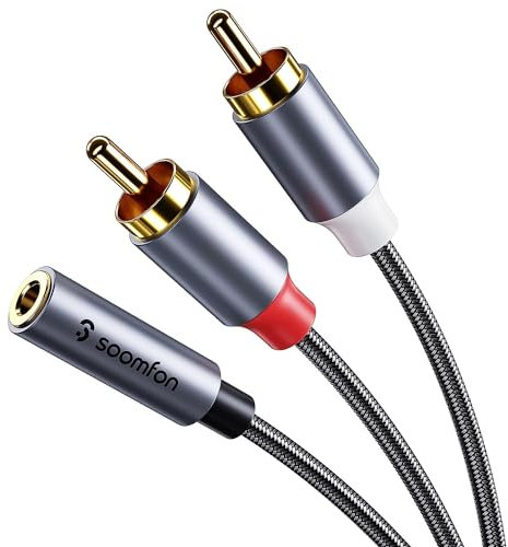 SOOMFON RCA to 3.5mm Audio Cable 1M Red and White 2RCA to 3.5mm Jack Female Phono Leads High Durability Nylon Braided Gold-Plated Plug Stereo Audio Cable for Hi-Fi Speaker Car Home Theater