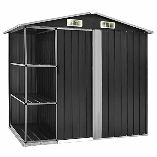 Chaduof Gartenhaus mit Regal Anthrazit 205x130x183 cm Eisen, Gerätehaus, Geräteschuppen, Gartenhütte, Gerätehäuser, Garten Hütte, Gartengerätehaus, Schuppen Garten - 47106