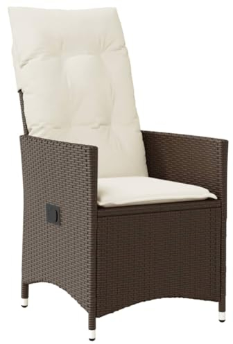 vidaXL Gartensessel Verstellbar mit Kissen, Gartenstuhl mit Stahlrahmen, Loungesessel für Außenbereich, Relaxsessel, Braun Poly Rattan