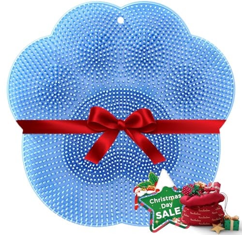 Shower Foot Scrubber Mat, Silicone Shower Back/Body Scrubber Wall Mounted, Non-Slip Bath Wash Pad with Suction Cups for Men and Women(Blue)