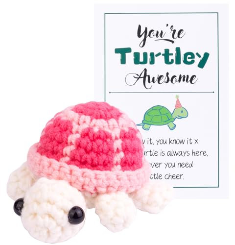 Mwmoeen Lustige Positive Schildkröte Strickpuppe, Pocket Hug Geschenk Schildkröte Tier Häkelpuppe Jubelndes Geschenk mit positiven Affirmation Karte für Freunde Ermutigung Party-Dekoration(Rosa)