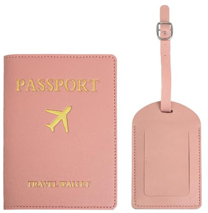 YMWALK Porta Passaporto e Etichette per Valigie, Custodia per Passaporto, Porta Carte di Credito e Documenti da Viaggio in Pelle PU, Set Accessori per Viaggi d'Affari (Rosa)
