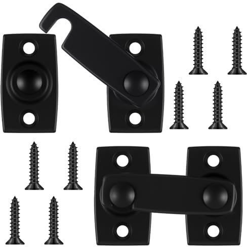Hicarer 2 Pack Solid Brass Shutter Bar Latch 2. 15” x 1. 48” Barn Door Lock 180 Degree Safety Heavy Duty Flip Gate Latches Security Slide Door Lock Hardware for Window Cabinet Bathroom Wooden Fence