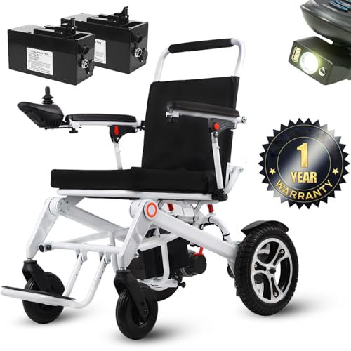 45 cm Breiter Sitz Elektrorollstuhl Faltbar Leicht, 40+ km Lange Reichweite, 2 * 10AH Leichte Elektrische Rollstühle für Erwachsene unterstützt 130 kg, motorisierter Faltrollstuhl für Senioren,