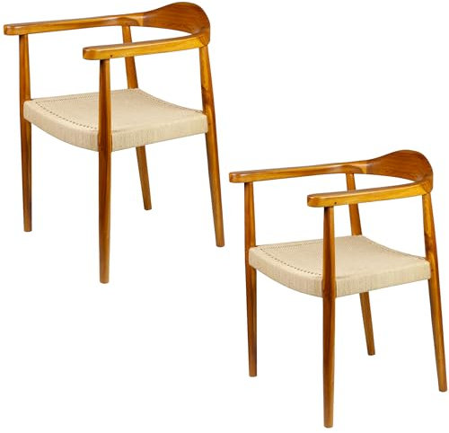 Casa Moro Holzstühle mit Armlehne, Stühle Esszimmer 2er Set, Wohnzimmer Stühle Holz Geflecht Walnuss