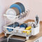 SPUSEN Dish Drainer Rack, 2 Tier Space-Saving Dish Drainer, Stainless Steel Dish Racks for Kitchen Counter, Dish Drainer with Removable Utensil Holder, Drainboard, White