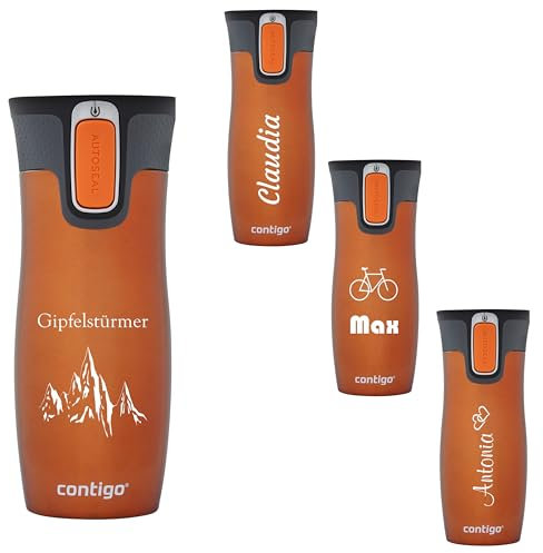 Contigo West Loop Autoseal Thermal Mug with Engraving, Stainless Steel Insulated Mug, Travel Mug, Coffee Mug to Go, Leak-Proof (Tangerine)