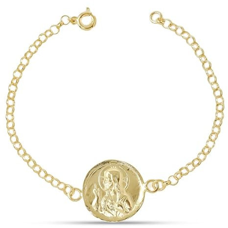 Inmaculada Romero IR Virgen del Carmen Herz-Jesu-Armband aus 925 m vergoldetem Sterlingsilber, 19 cm. 19 mm Skapulier.