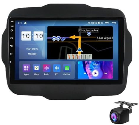 Keoaiob Car Radio For Je-ep Renegade 2014-2018 Stereo, 9 Inch Android Car Stereo With GPS Tracking, WiFi Internet Access, Wireless Carplay Android Auto IPS Touchscreen, BT/USB/FM/AM(Color:M400S)