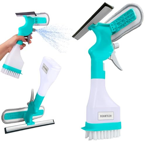 Herramienta multifunción para la limpieza de cristales, limpiacristales extraíble para ventanas, 4 en 1, tira de agua para cristales, limpiacristales, con limpiacristales, trapo, botella de spray