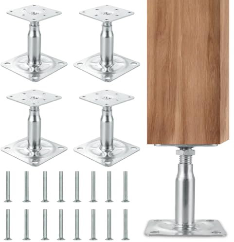 Lot de 4 supports de poteau réglables en hauteur, supports de poteau galvanisés, galvanisés, 100 à 150 mm, avec 16 vis, supports de poteau réglables pour bétonner, pieds de support pour abris