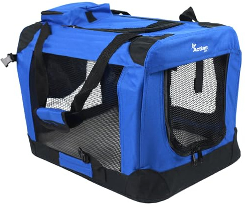 Actiaspet Fabric Pet Carrier Crate – Soft-Sided Travel Kennel for Dogs, Cats & Puppies – Foldable with Faux Sheepskin Bed, Mesh Windows, Treat Bag