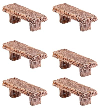 HUVZOR 6 Stück Vintage-Gartenbank und Feendekor – Miniatur-Feenlandschaft Deko für Puppenhäuser(Hellgelb)