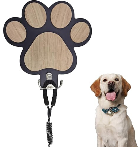 SKDFHOD Hunde Garderobe mit Haken, Hundegarderobe Holz Hundeleinenhalter Wand für Hundezubehör & Halsband, Hundeleinenhalter Wand für Ordnen von Leinen und Zubehör, für Flur, Eingangsbereich, Schwarz