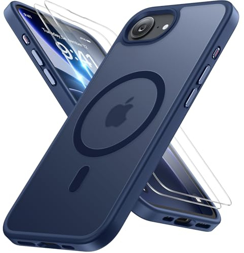 miracase for iPhone 17e & 16e Case with MagSafe & 9H+Screen Protector, Blue | TOP Military-Grade Protection & Strong Magnet Shockproof Scratch-Resistant with Velvet Touch for iPhone 17e/16e Cover 6.1