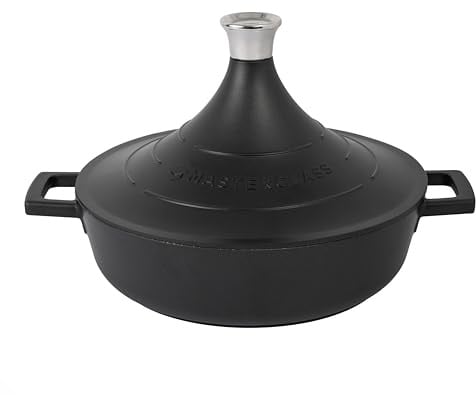 MasterClass Cast Aluminium Tagine Dish with Self-Basting Cone Lid, 4L Non-Stick Round Casserole, Induction Hob to Oven Cookware, Dishwasher Safe, Oven Safe, 28cm, Black