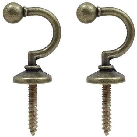 Antique Brass Curtain Tie Back Hooks - Pack of 2 Durable Zinc Alloy Holders with Screws, Stylish Design for Curtains, Clothes, and More