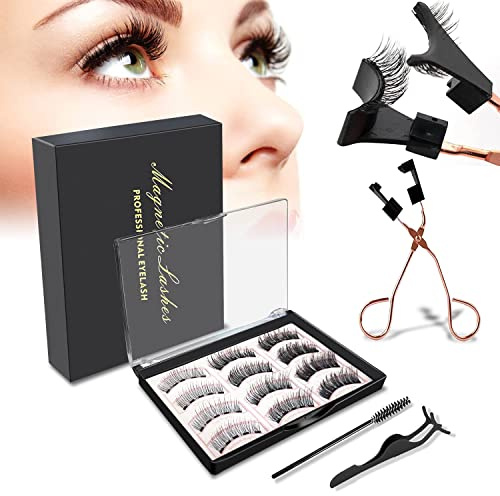 Magnetische Wimpern, Magnet Wimpern Ohne Eyeliner, 3D Fake Magnetic Lashes Natürliche Look, Wiederverwendbare Künstliche Magnet Wimpern, Magnetic Eyelashes Set Mit Zange (Schwarz)