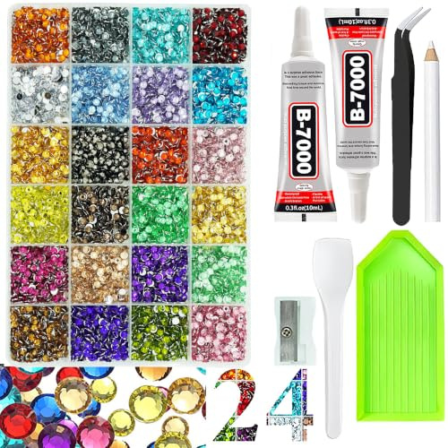 CUKUNAL 3mm Rhinestones for Bedazzling Kit with Glues and Tools | 24Colours 22000pcs Bedazzling Kit with 2pcs Glues and 5 Tools, SS12 Silverback Rhinestones Non-HOTFIX Bedazzler for DIY craft