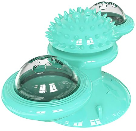 Sacolin Katzenminze-Spinner, beleuchtetes blaues Windmühlen-Katzenspielzeug für Zahnreinigung, interaktive Selbstpflege mit Saugnapf, 15,7 x 7,4 cm