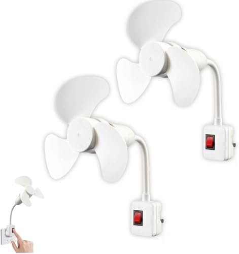 Socket Fan Kit with Plug Adapter Mini Quiet Electric Fan Flexible Gooseneck Plug Light Bulb Base, Adjustable Angle for Kitchen Bathroom Office Cooling (White-2pc)