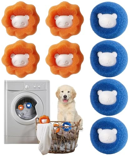 Anti Poil Machine à Laver, 8 Pièces Attrape Poils Machine a Laver, Boule Anti Poil Réutilisable, Élimine Efficacement Les Poils de Chat, Chien et Autres Poils La Literie et Vêtements (Bleu+Orange)