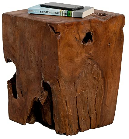 LEBENSwohnART Beistelltisch Hocker Heavy Stool Teak Handmade Naturform massiv eckig