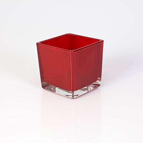 INNA-Glas Kleines Teelicht Glas Kim, rot, 8x8x8cm - Tischlicht - eckiges Glas
