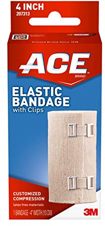ACE 4 Inch Elastic Bandage with with Clips, Beige, Great for Leg, Shoulder and More, 1 Count