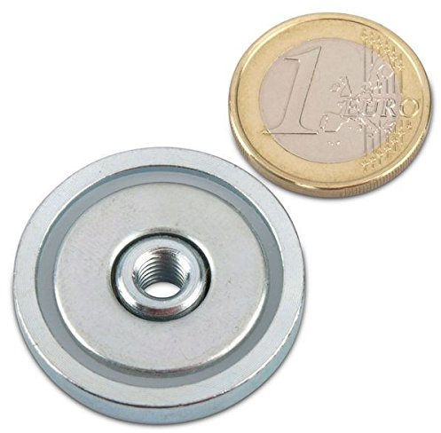 Neodym Flachgreifer (magnets4you) - Ø 32,0 x 7,0 mm, Innengewinde M6, 26 kg, Topfmagnet verzinkter Stahltopf, Magnet zum Anschrauben, Werkstattmagnet Industriemagnet