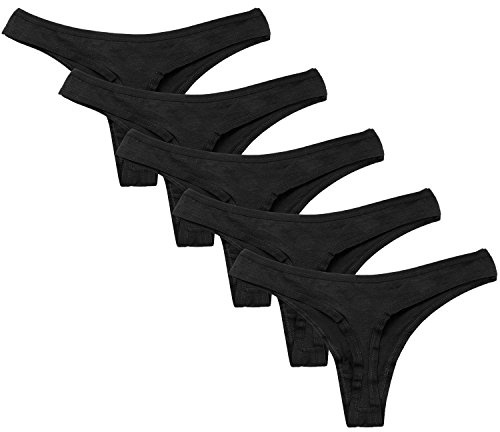 Closecret Lot de 5 Strings et Tangas pour Femmes Charme Coton G-String (Noir) (L(Taille:73.5cm))