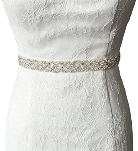 ShinyBeauty Applikation für Brautschärpe Strassverzierung Strassapplikation fürs Hochzeitskleid Hochzeitsgürtel mit Strassapplikation (Silber, 2.5x90cm)