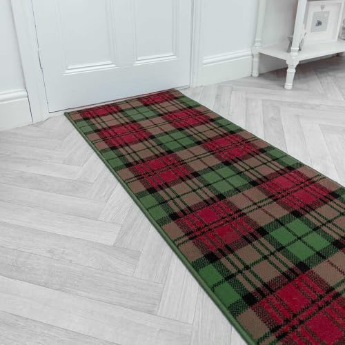 runrug Soft & Luxurious Hallway Runner Rug - Comfortable Carpet for Hall, Kitchen & Corridor - Multiple Sizes - Stain-Resistant, Dirt-Resistant - 70cm x 420cm - 9mm Thick - Tartan, Red Green