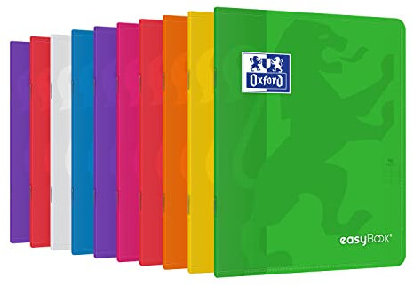 OXFORD EasyBook Lot de 10 Cahiers Agrafés Petits Formats 17 x 22cm 96 Pages Grands Carreaux Seyès 90gr Couleurs Assorties