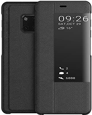 KANSI kompatibel mit Huawei Mate 20 Pro Hülle, Smart View Flip Hülle + Schutzfolie - Schwarz