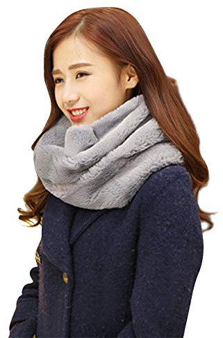 Femmes Écharpe Tube Hiver Automne Foulard Snood Fausse Fourrure Epais Thermique Tour de Cou Tubulaire Luxe Doux Cache-cou Cache-nez Extérieur Anti-vent/froid Cadeau de Noël (Gris)